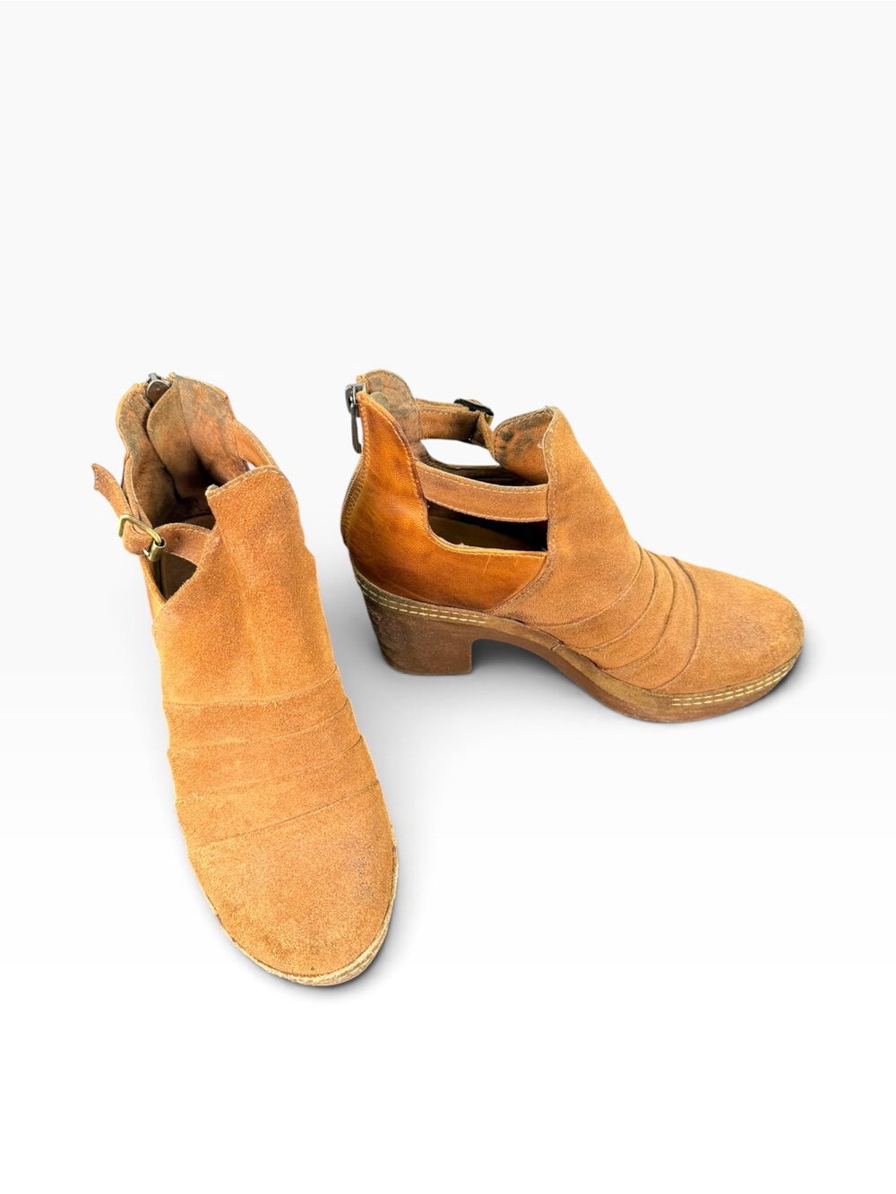 Antelope Tan Mia Suede Open-Side Mule Booties